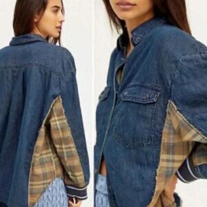 We The Free Denim and plaid snap shirt